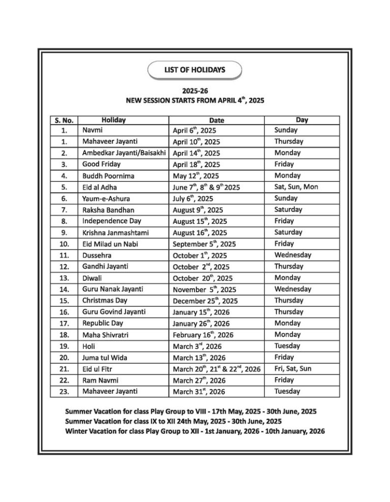LIST OF HOLIDAYS Al Barkaat list-of-holidays-al-barkaat